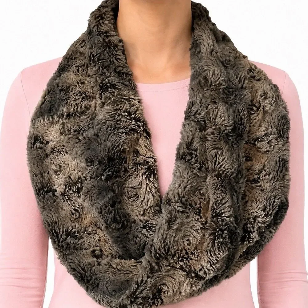 Peace & Pearls Faux Fur Infinity Scary Shoulder Wrap Gray Brown One Size